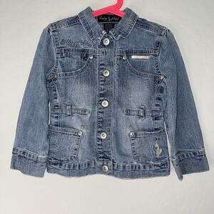 Baby Phat Vintage Jean Jacket Distressed Multi Pocket Snap Closure Girls Size 4